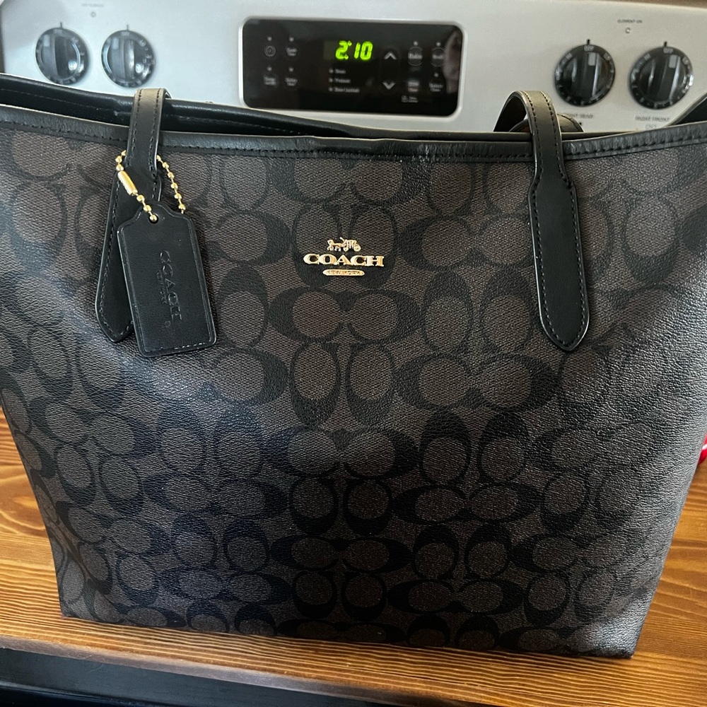 Coach Black and Brown Monogram Tote